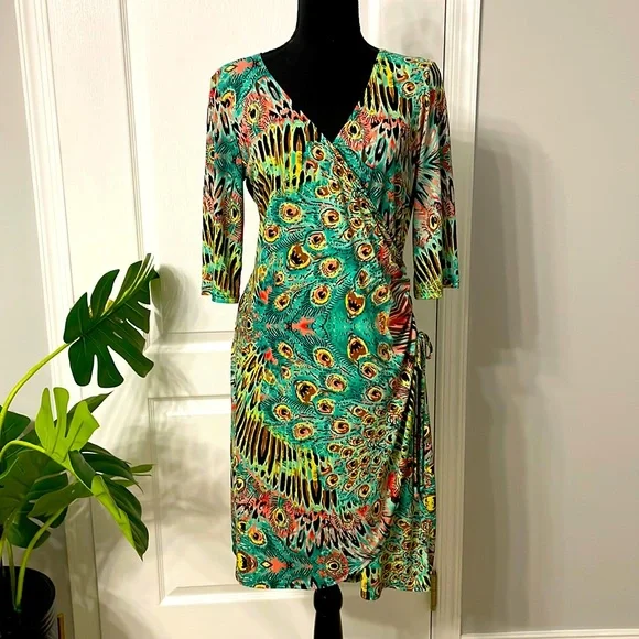 emma and michele green dress emma & michele green snake skin wrap dress nwt size